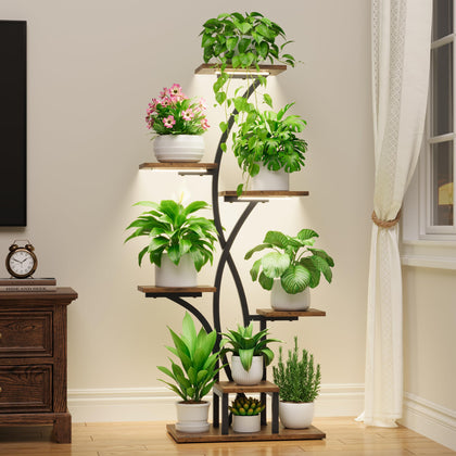 MJOMKN flower-shaped plant stand with grow lights for indoor greenery