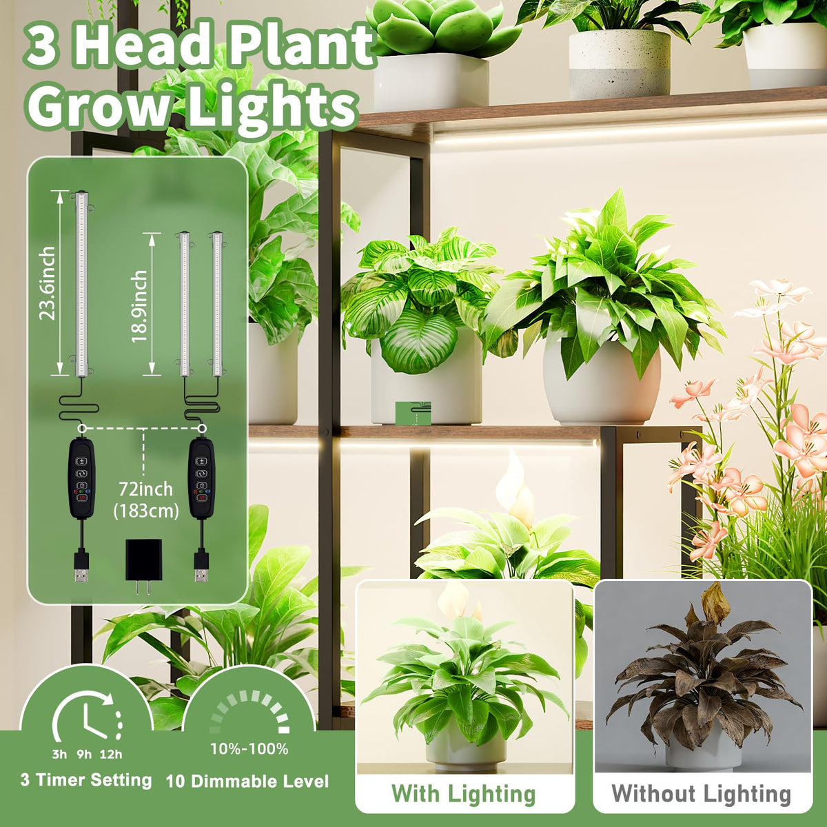 MJOMKN grow lights full-spectrum illuminate indoor garden.