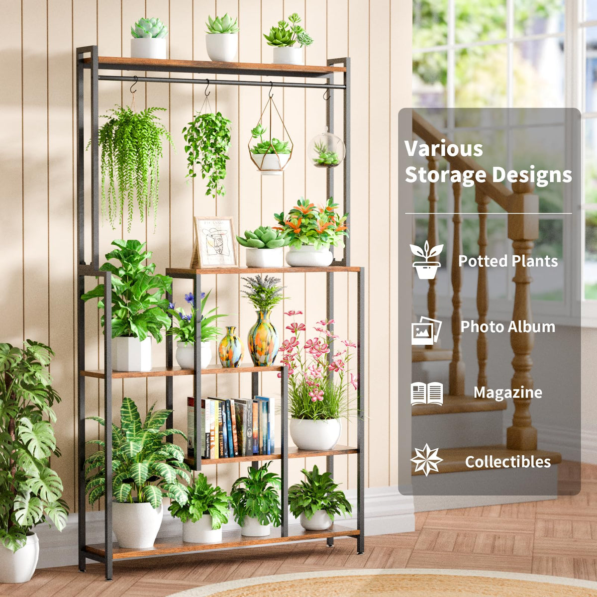 MJOMKN sturdy steel pipes and waterproof shelves support heavy pots.