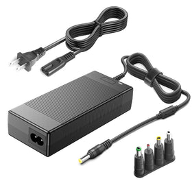 MJPOWER 90W universal adapter front view highlighting compact design for versatile charging