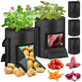 MJZ 5-pack potato grow bag with harvest window showing easy harvesting and soil control.