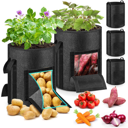 MJZ 5-pack potato grow bag with harvest window showing easy harvesting and soil control.