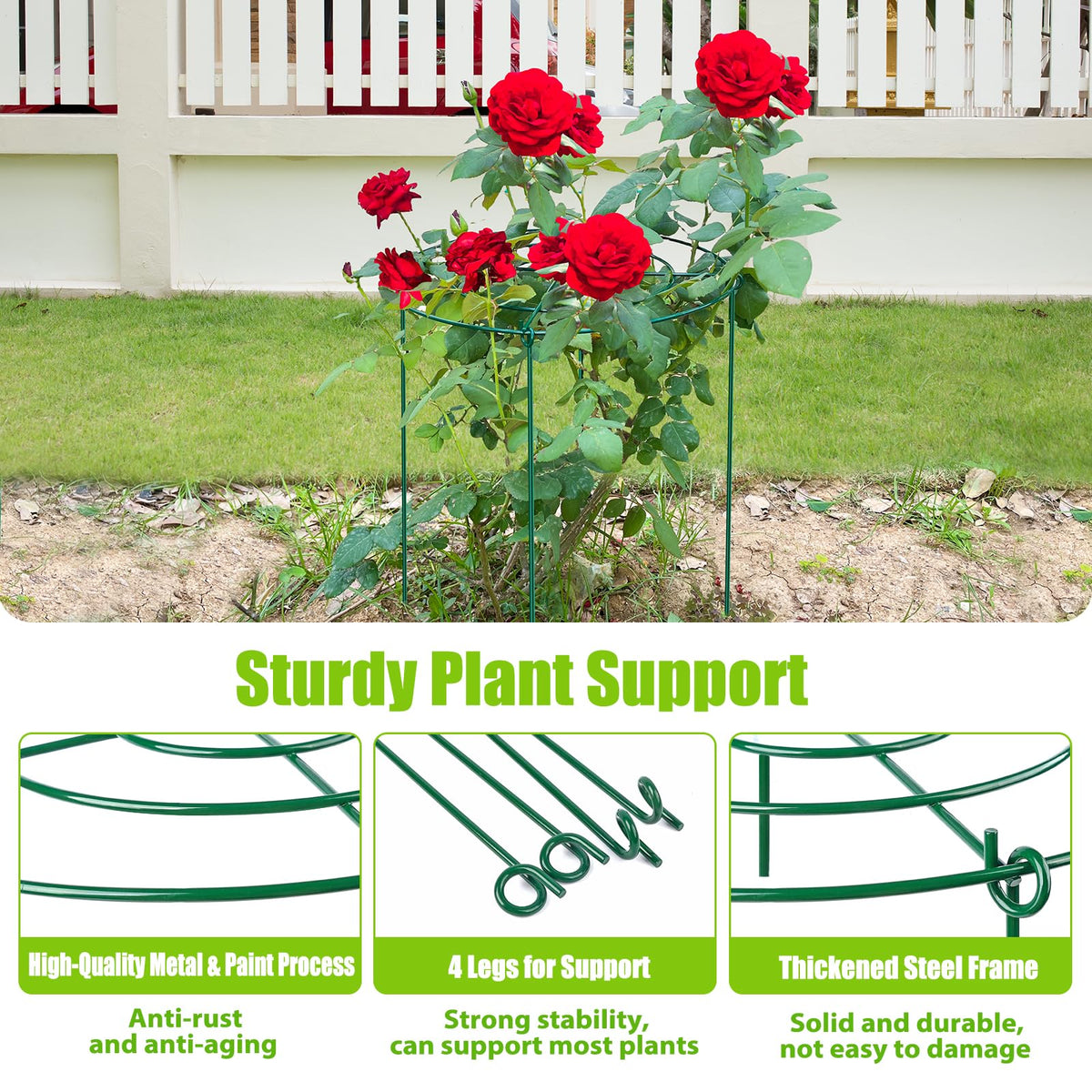MJZ green-coated steel resists rust while blending with garden foliage.