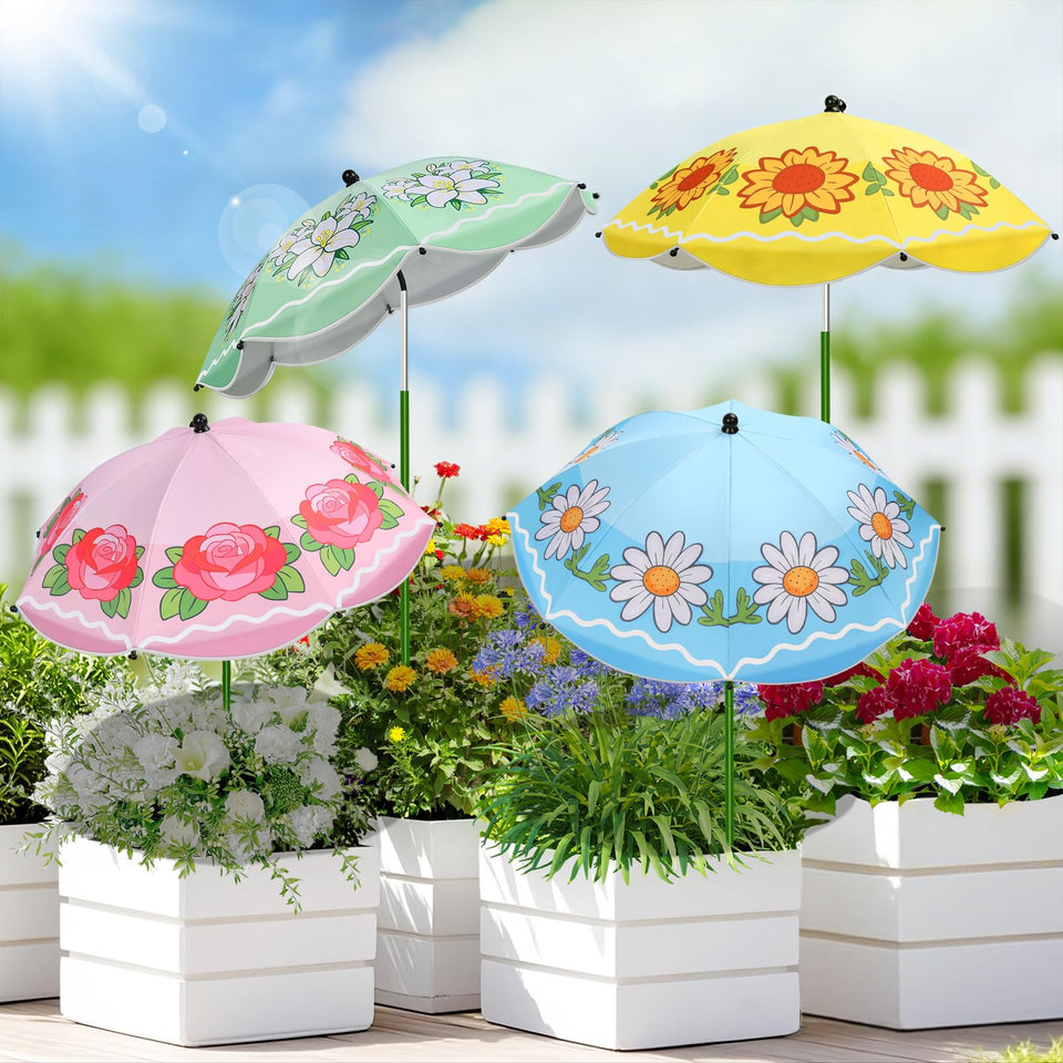 MJZ plant umbrella 26-inch floral print provides broad shade for potted plants.