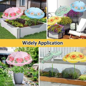 MJZ floral-print umbrella enhances garden aesthetics while shading plants.