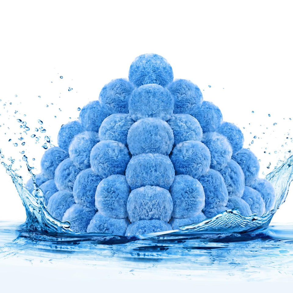 MJZ Pool Filter Balls blue close-up showing lightweight, efficient filtration for clear water.