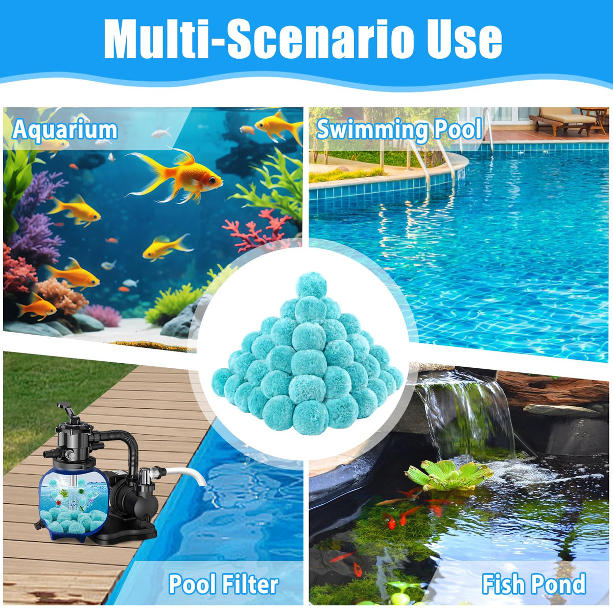 MJZ cyan filtration balls deliver clearer water and lower chemical needs