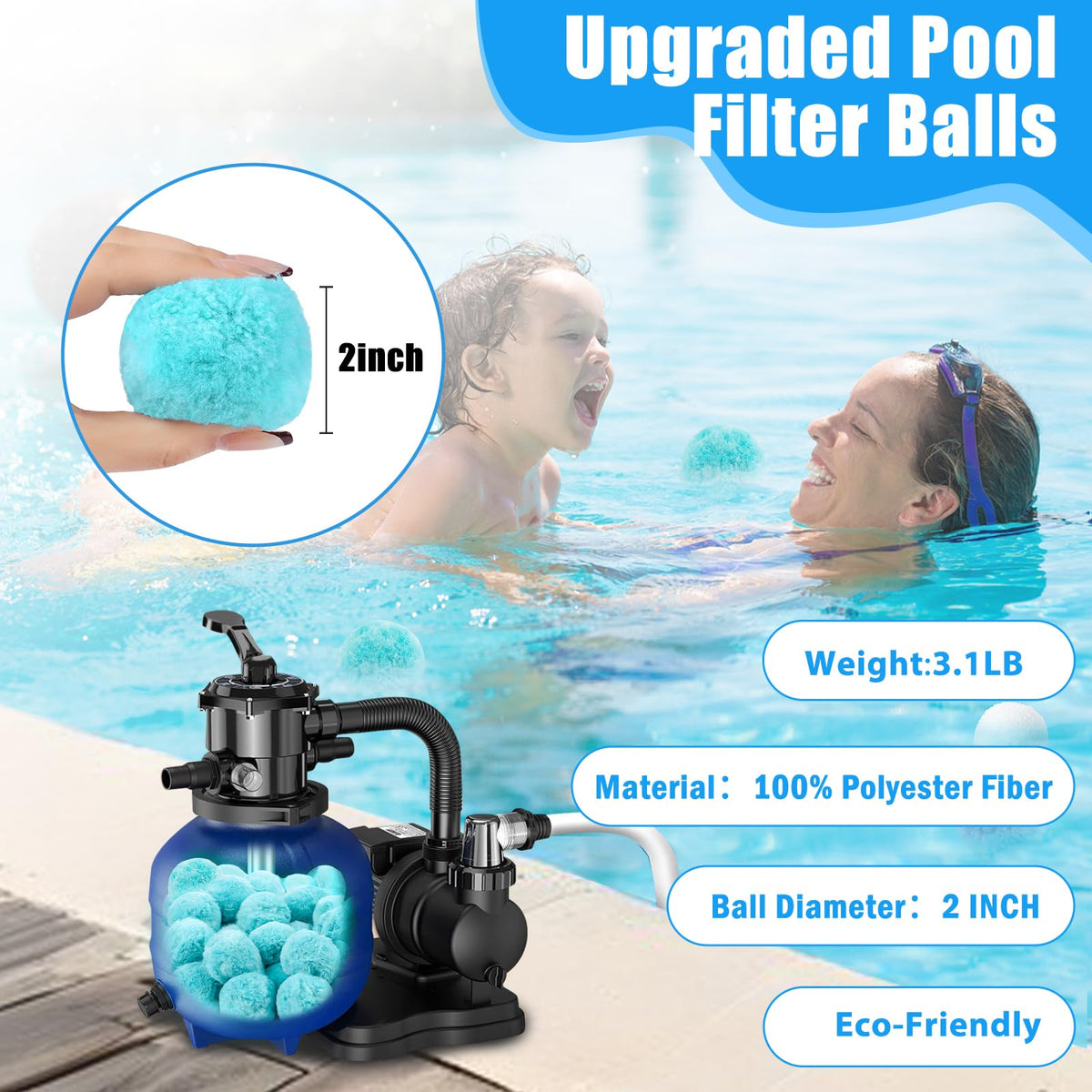 MJZ pool filter balls in action illustrate fast filtration and clearer pool water