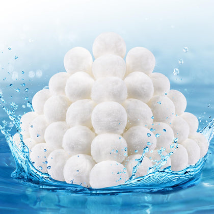 MJZ pool filter balls pack front view, reusable filtration media for pools.