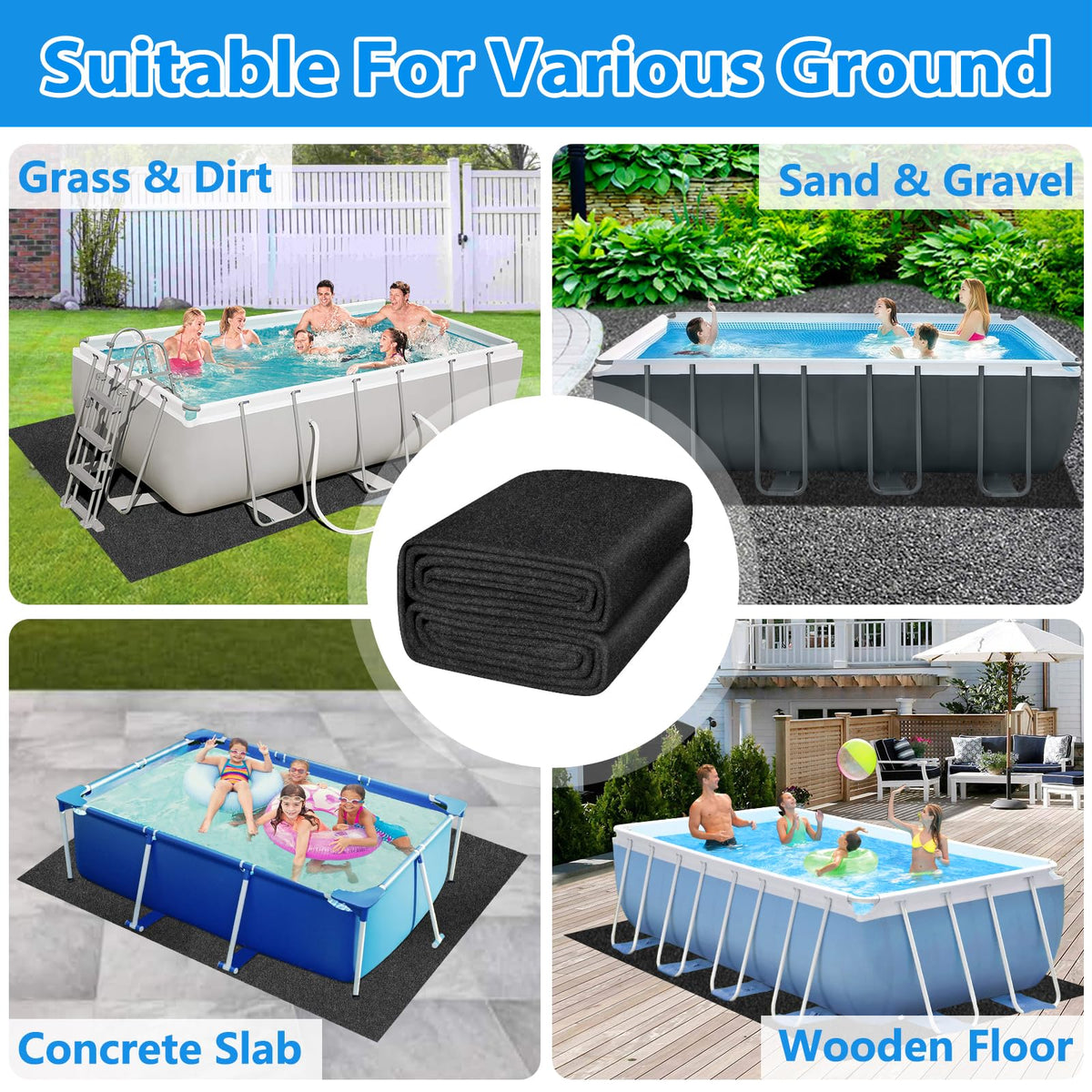 MJZ size-varied underpool pad fits most above-ground pools.