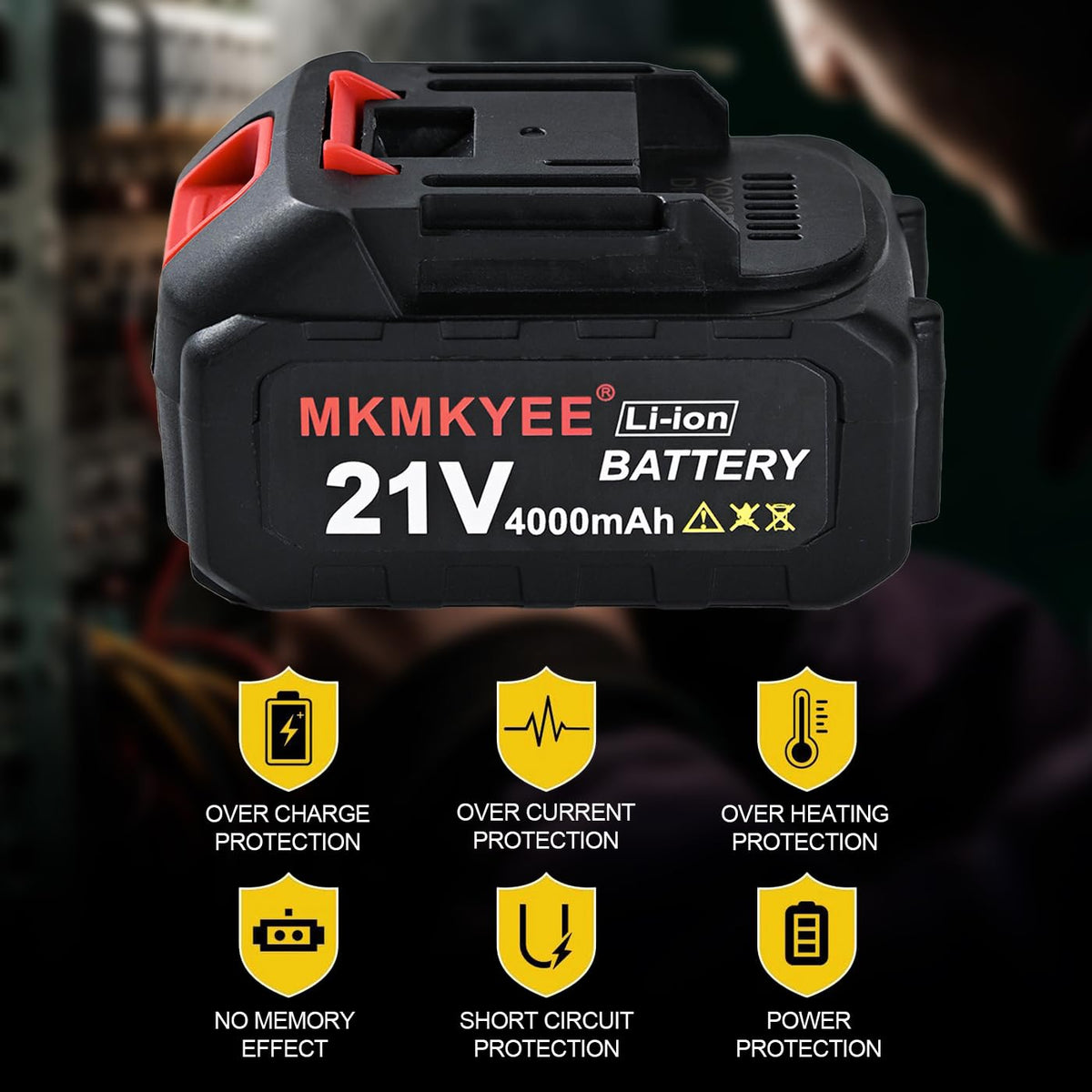 Close-up of 4.0Ah MKMKYEE battery capacity for longer runtimes.