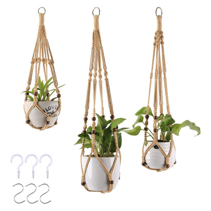 MKO SHUN macrame plant hanger 35-inch with beads for stylish indoor display