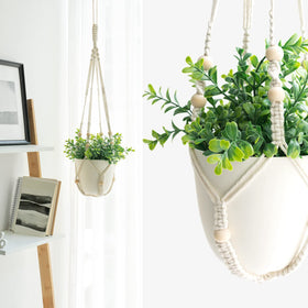 Mkono 3-pack ivory beads macrame hangers for versatile indoor plant display.