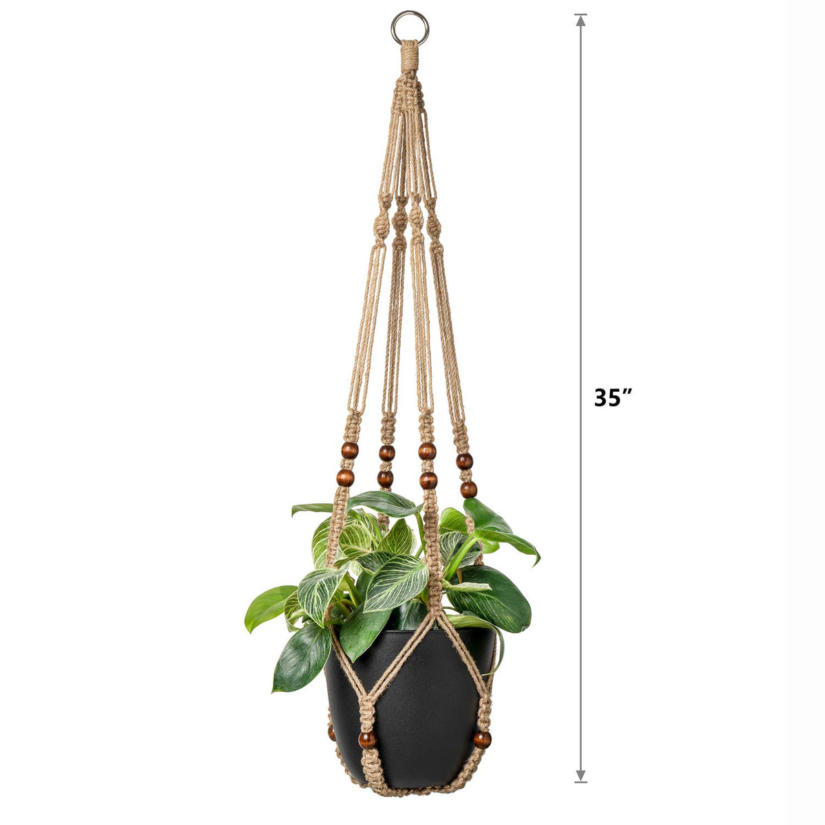 Indoor-outdoor versatile hanger fits 9-inch diameter planters.