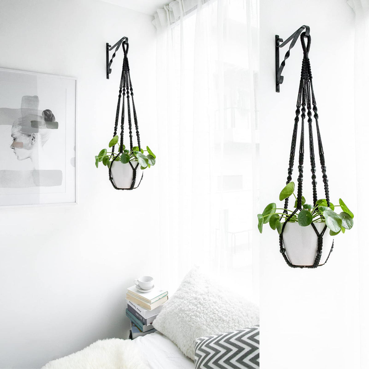 35-inch length supports various planters with wooden bead detail