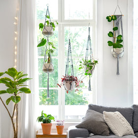 35-inch Mkono macrame hanger height suited for varied planters.