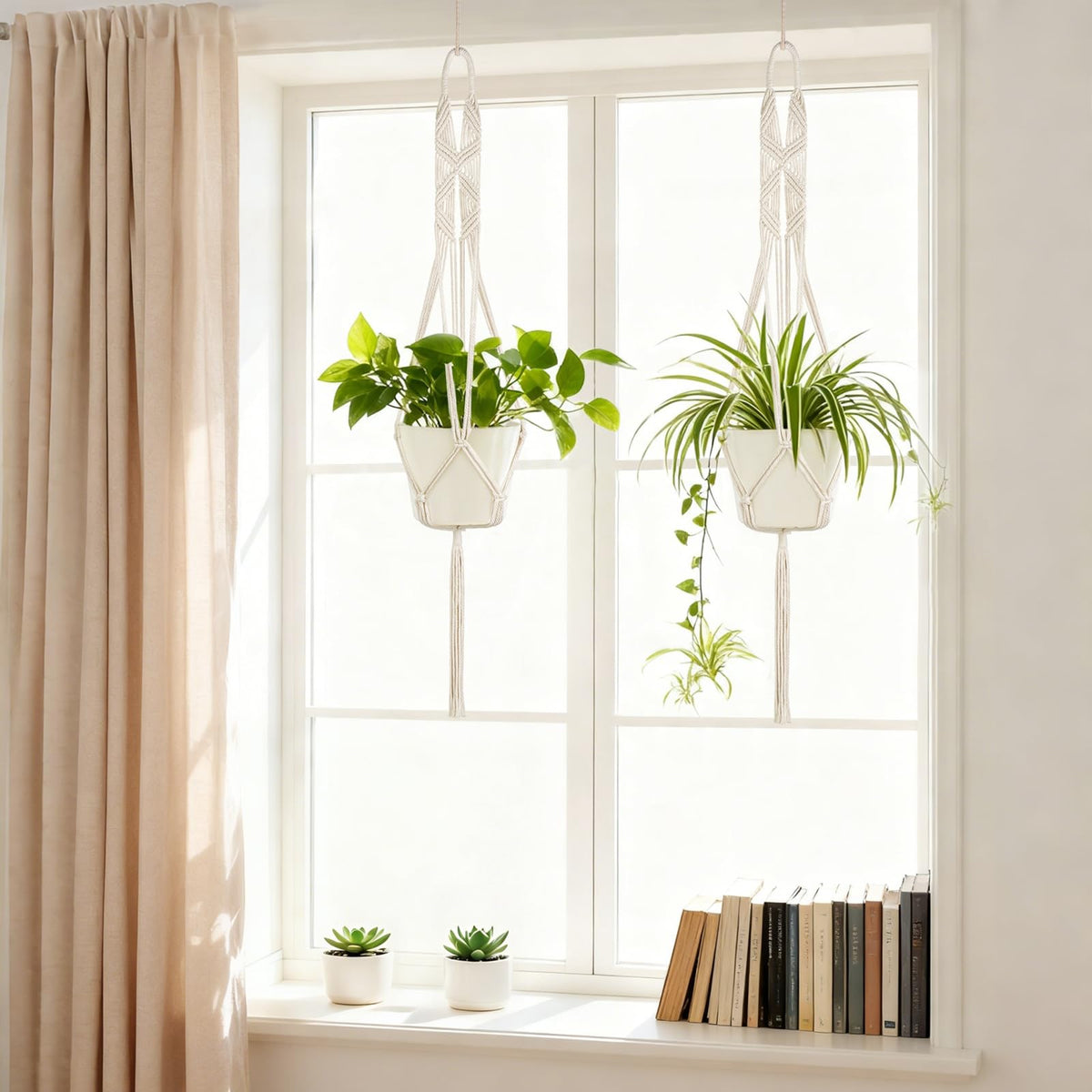 Mkono boho decor plant holder adds warm texture to living spaces.