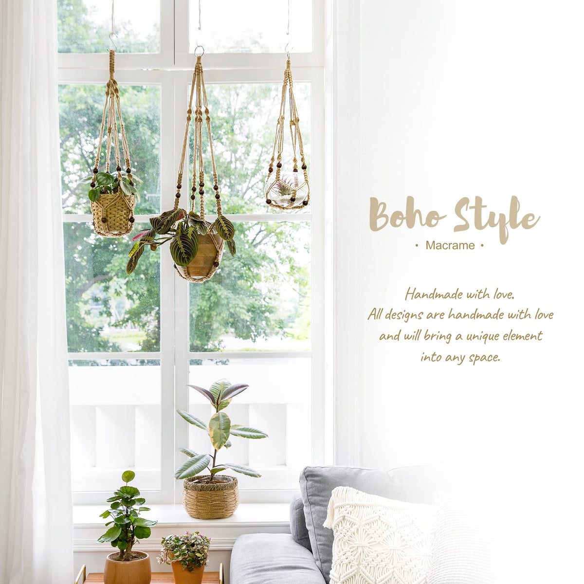 Wood bead detail enhances decorative display for office or living spaces.