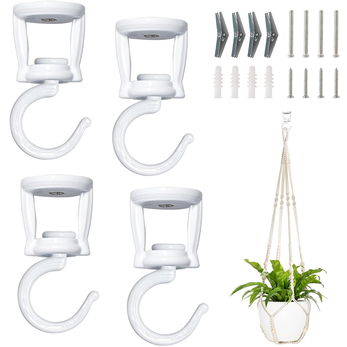 Mkono ceiling hooks for hanging plants in white, four-pack, sturdy and discreet.