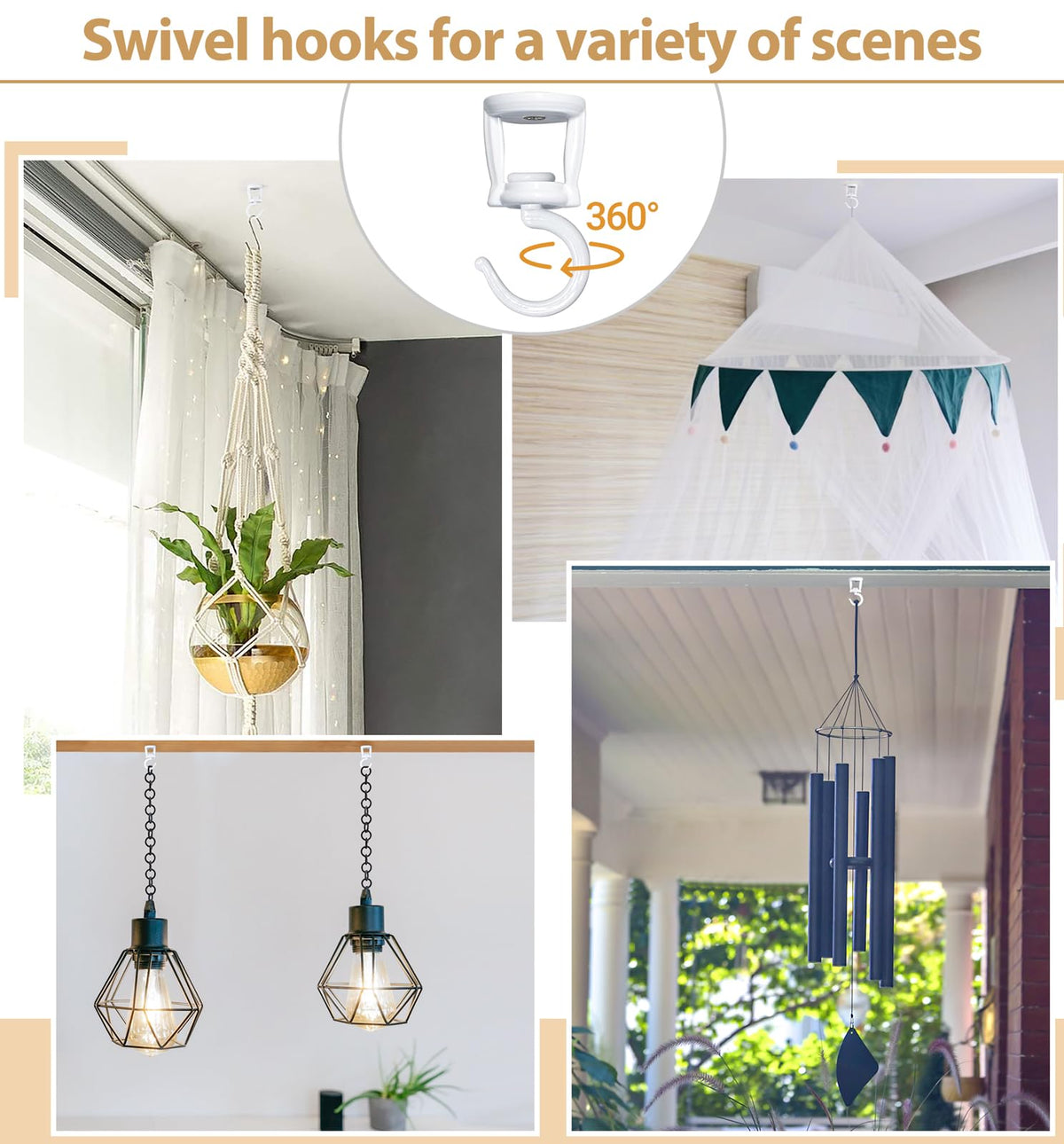 Mkono ceiling hooks kit includes all hardware for quick installation.