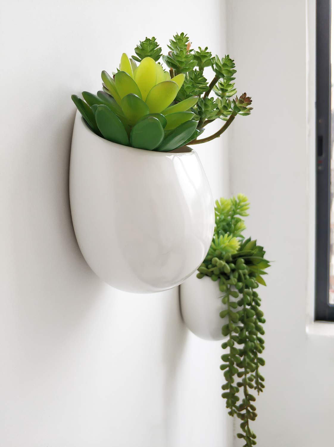 Mkono white rectangular planters mounted on wall, low-maintenance greenery.