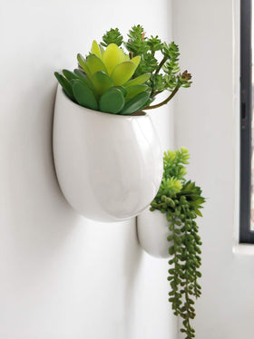 Mkono white rectangular planters mounted on wall, low-maintenance greenery.