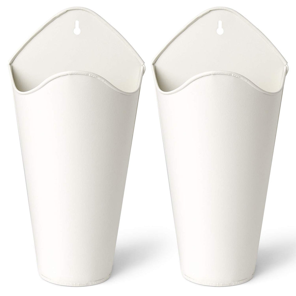 Mkono galvanized wall planter set of two white small, ideal for faux greenery.