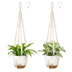 Mkono hanging planter macrame ivory with 7.5-inch pot, stylish indoor decor.