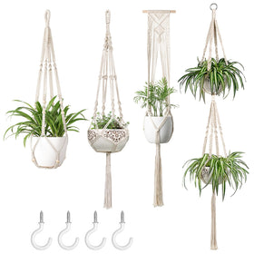 Mkono ivory macrame hanger 4pc set for chic indoor plant display.