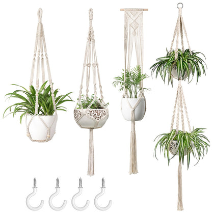 Mkono ivory macrame hanger 4pc set for chic indoor plant display.