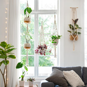 Mkono ivory macrame hanger wall display for balcony or living room.