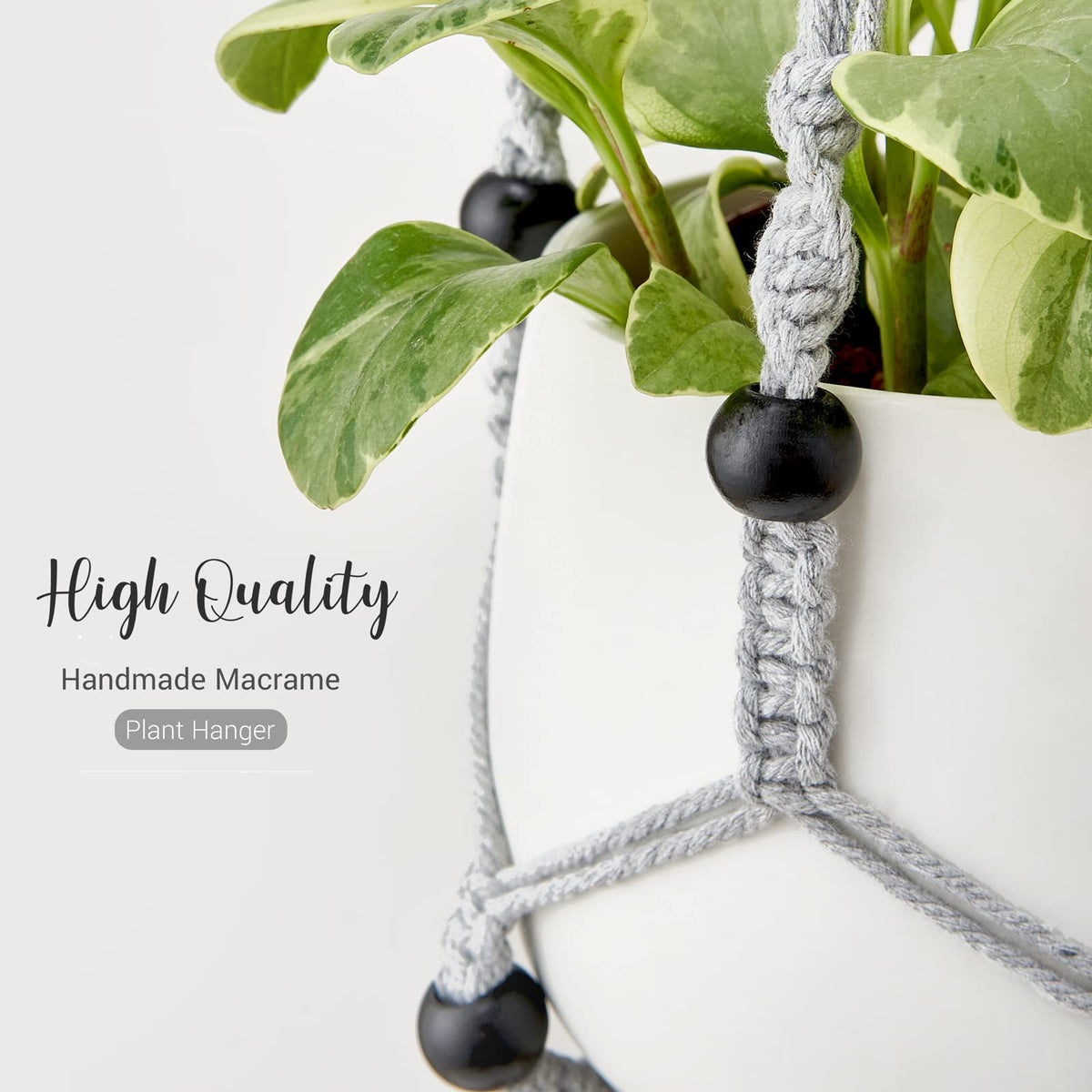 Cotton cord detail of Mkono macrame plant hanger highlighting weave.
