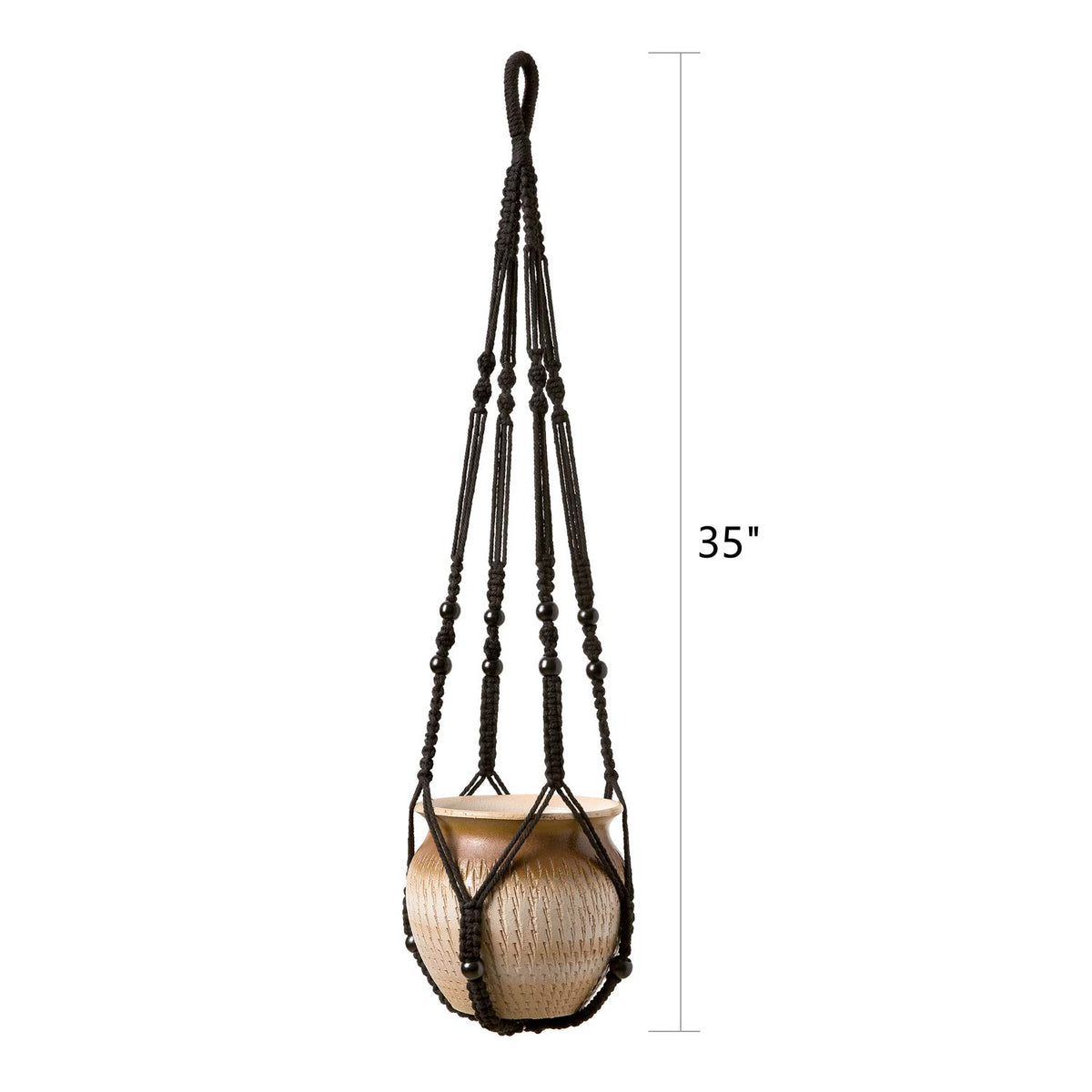 Close-up shows cotton cords and integrated wood beads texture