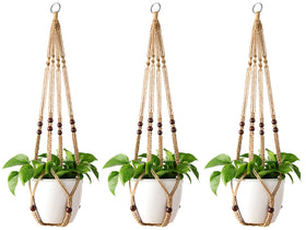 Mkono macrame plant hanger 35 inch with wood beads, ideal for indoor living room greenery.