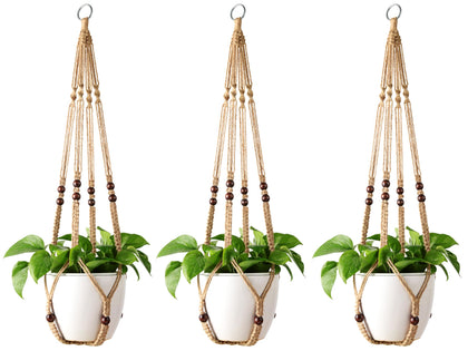 Mkono macrame plant hanger 35 inch with wood beads, ideal for indoor living room greenery.