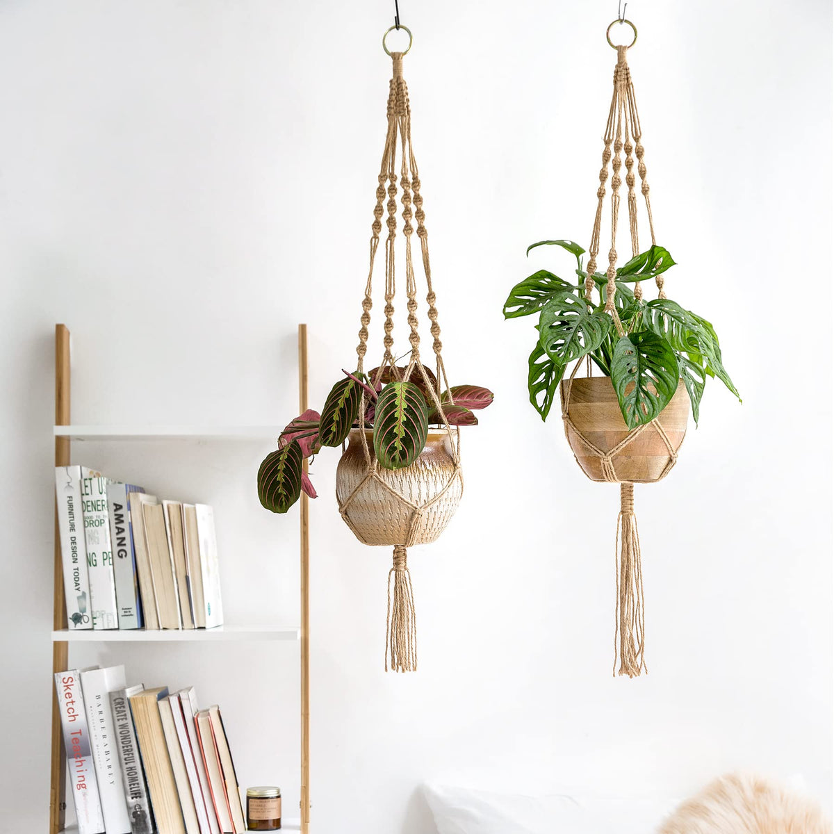 Mkono macrame plant holder made from natural jute for boho indoor decor.