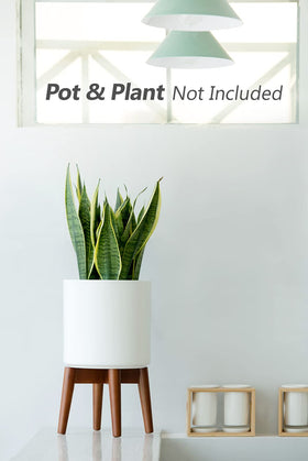 Mkono mid-century plant stand brown top-angle view; showcases pot elevation