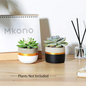 Mkono planter close-up with textured cement and metallic lines