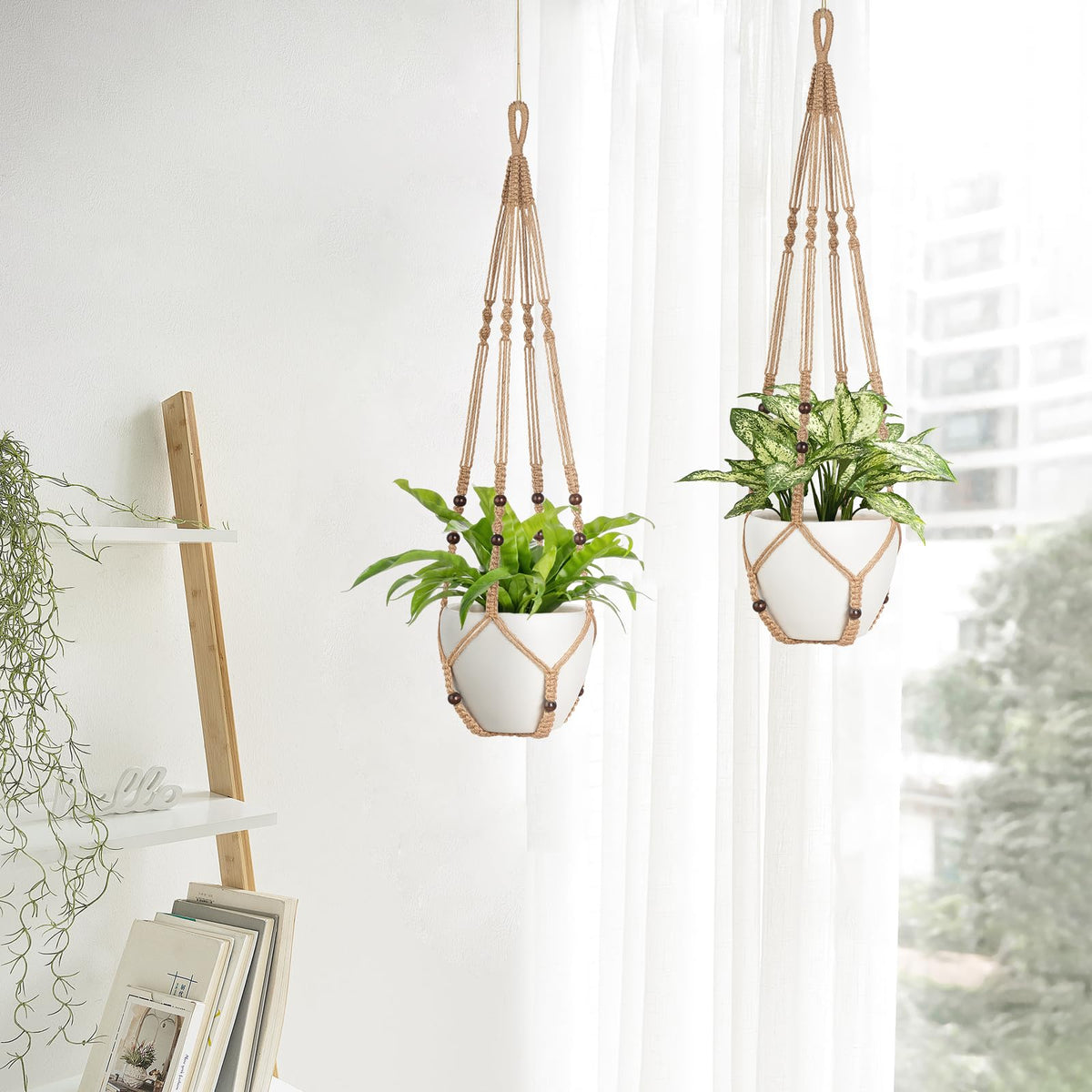 Mkono plant hanger with wood bead accents enhances boho decor