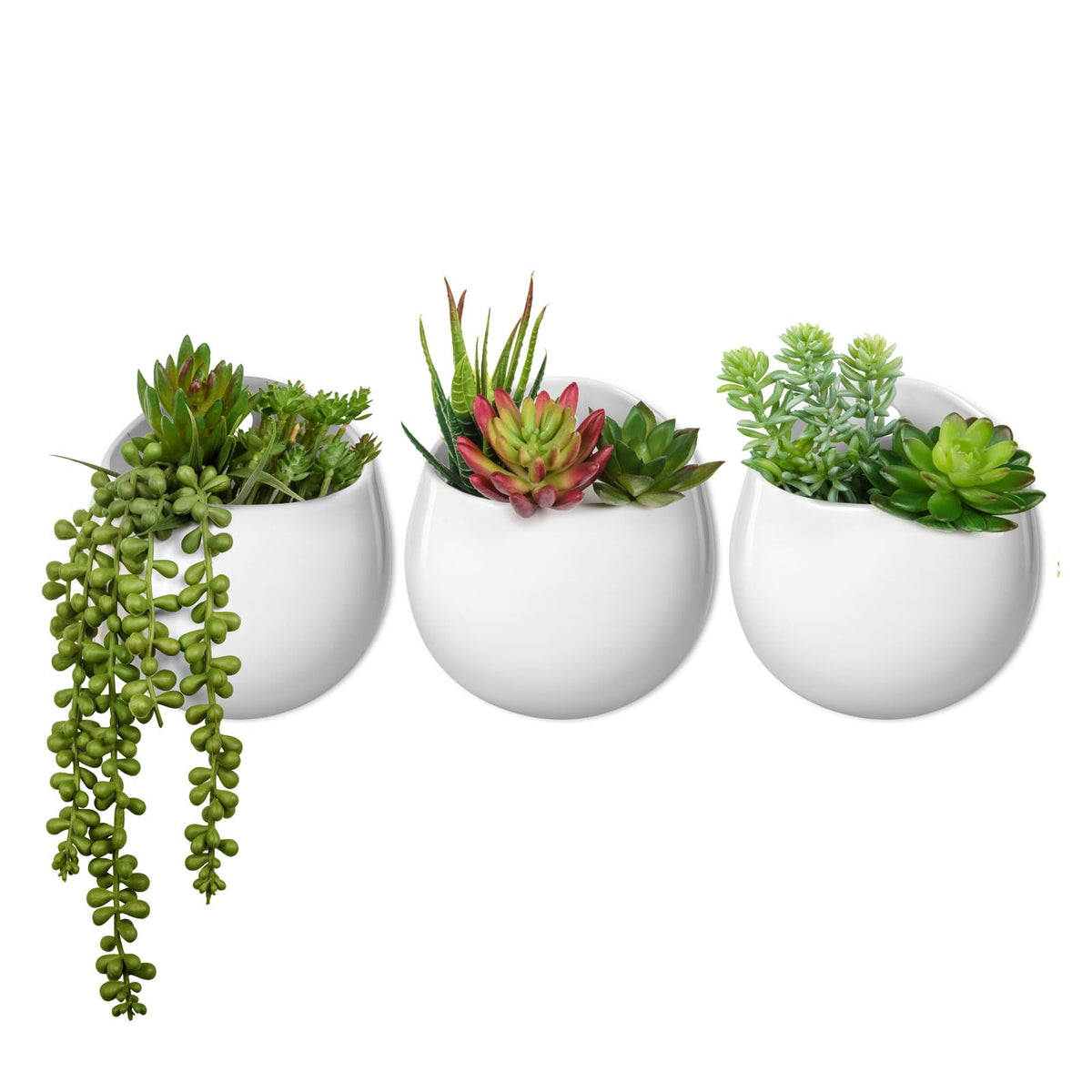 Mkono wall planter with white ceramic rectangle and artificial succulents for easy indoor decor.