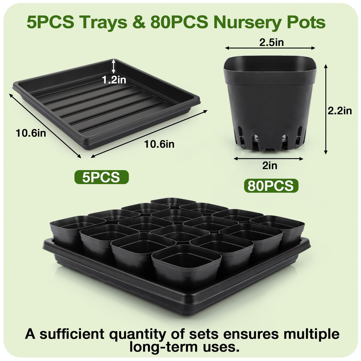 Mlhezy 5-pack seed start trays keep cups aligned for a tidy setup.