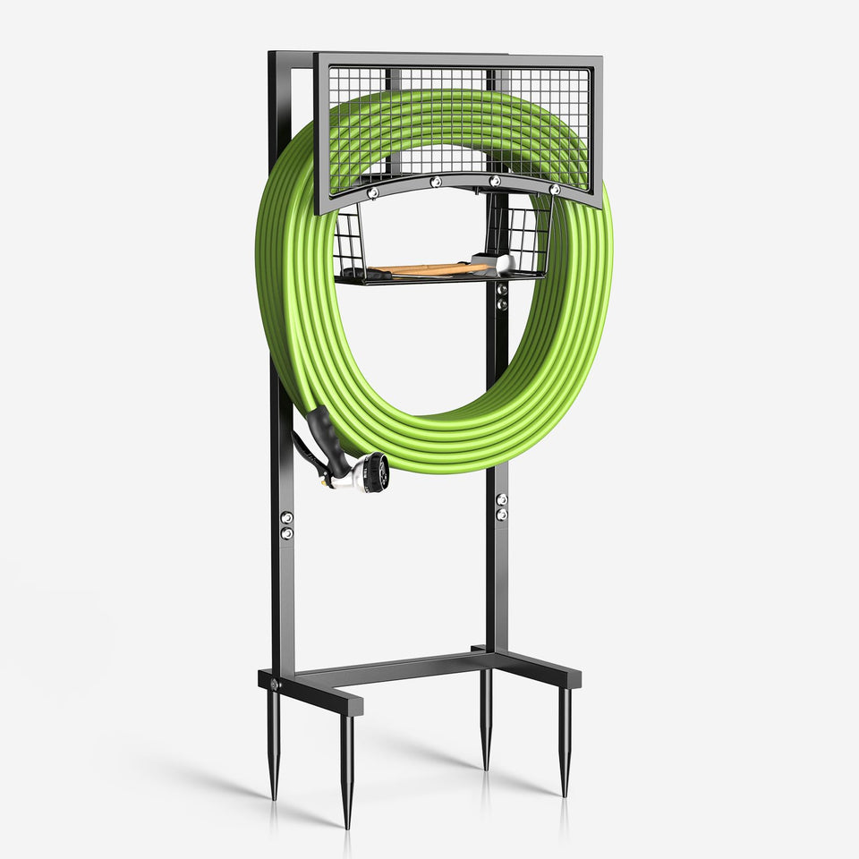 MLICAWU garden hose holder freestanding keeps hose neatly off the ground and accessible.