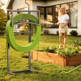 MLICAWU holds up to 165ft of hose with organized yard-ready setup.
