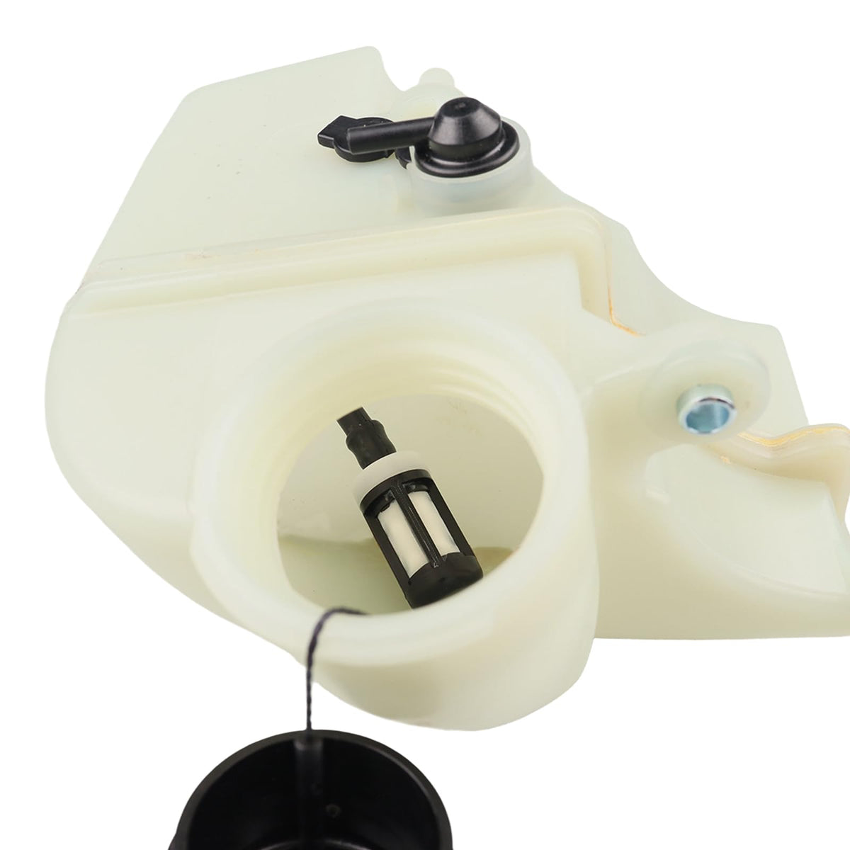 Mliong fuel tank side view shows compact design to fit compact trimmers easily.