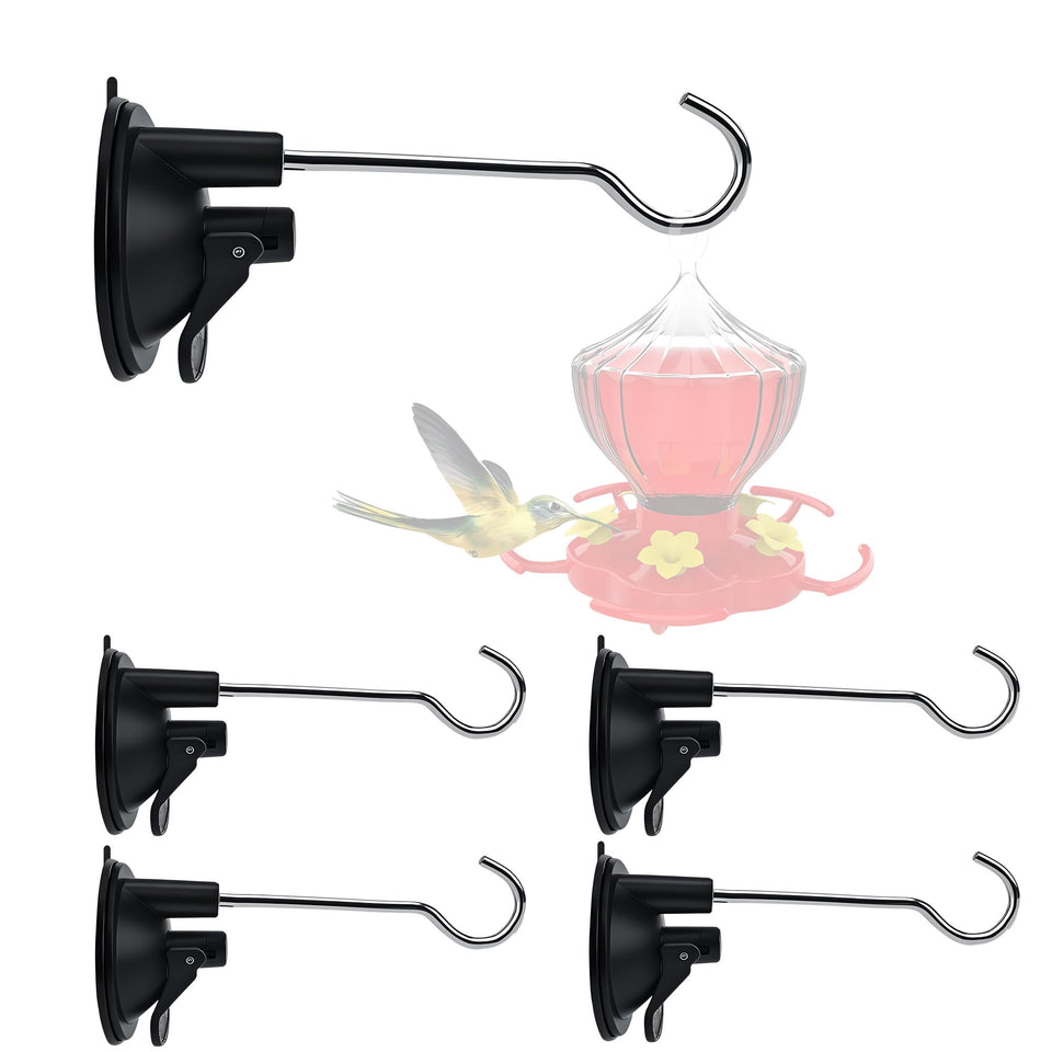 MLLNFUE window suction hook for bird feeder enables close indoor viewing.
