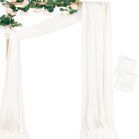MLMC Ivory White gauze arch drapery, two panels creates an elegant wedding backdrop.
