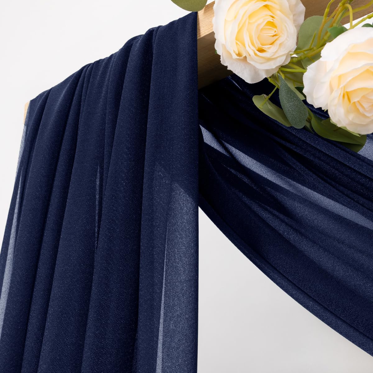 MLMC navy blue gauze drape fabric detail with subtle glitter for a soft glow.