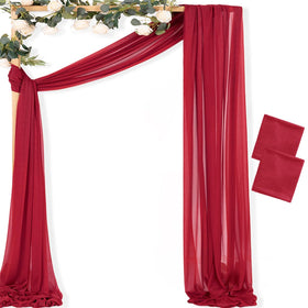 MLMC red wedding arch draping fabric with two panels creates a soft, elegant backdrop.