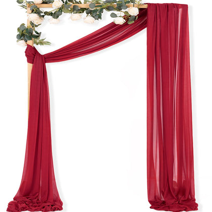 MLMC red wedding arch drapery panel for a soft, romantic backdrop at weddings