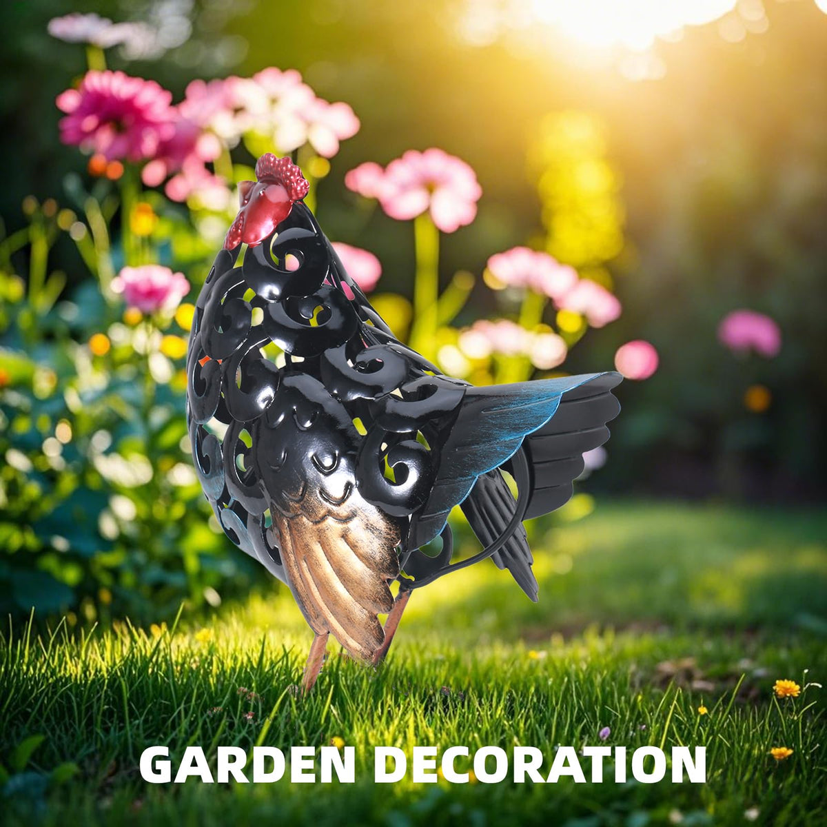 Mloarts chicken statue, heavy iron construction for lasting outdoor decor
